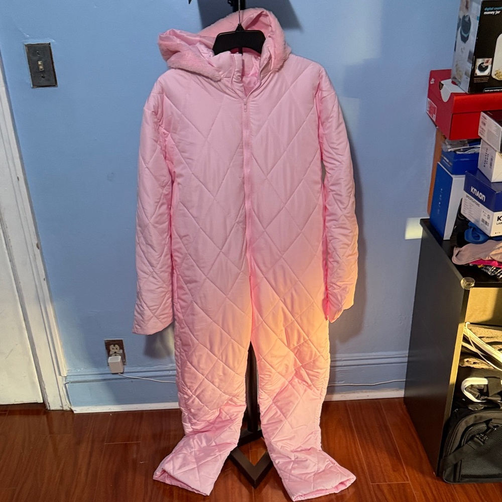 Pink Quilted Hooded Snowsuit